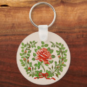 Krans met oude rode rozen bloemschildering kunst sleutelhanger (Voorkant)