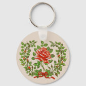 Krans met oude rode rozen bloemschildering kunst sleutelhanger (Achterkant)