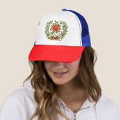 Krans met oude rode rozen bloemschildering kunst trucker pet (In situ)