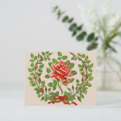 Krans met oude rode rozen bloemstuk begrroetings k briefkaart (Staand voorkant)