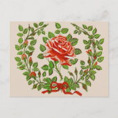 Krans met oude rode rozen bloemstuk begrroetings k briefkaart (Voorkant)
