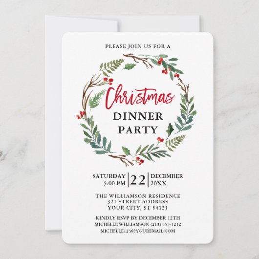 Krans met penseel schrift waterverf Rood Kerstfees Kaart (Voorkant)