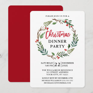 Krans met penseel schrift waterverf Rood Kerstfees Kaart