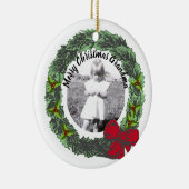 Krans met rode boog Vrolijk Kerstmis Foto | Namen Keramisch Ornament (Rechts)