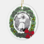 Krans met rode boog Vrolijk Kerstmis Foto | Namen Keramisch Ornament (Links)