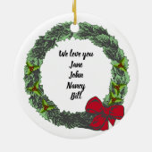 Krans met rode boog Vrolijk Kerstmis Foto | Namen Keramisch Ornament (Achterkant)