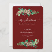 Krans met rode kerstholbessen en dennenappels met  feestdagenkaart (Achterkant)
