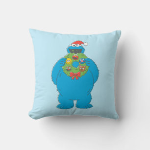 Krans met vintage Cookie Monster Kerstmis Kussen