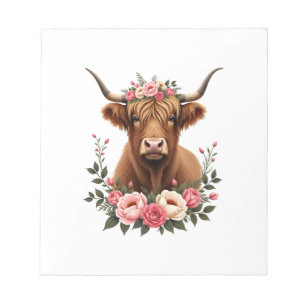 Krans met vintage Hooglandrund bloemen Boho boerde Notitieblok