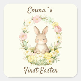 Krans met vintage Paas Konijn en bloemen Vierkante Sticker