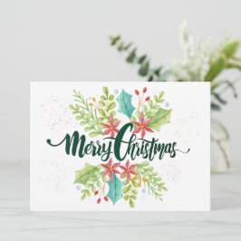Krans met vintage waterverf groen Kerstvakantie Kaart