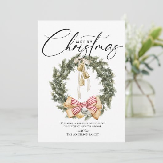 Krans met vrolijke kerstscript feestdagenkaart (Staand voorkant)