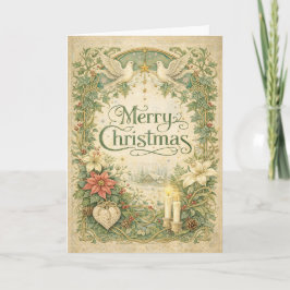 Krans met witte duiven voor Kerstmis in vintage st Feestdagen Kaart