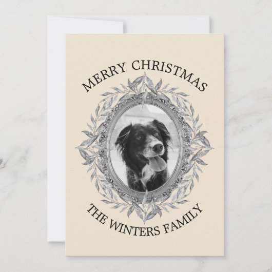 Krans met zilveren bladeren voor een vrolijk Kerst Feestdagenkaart (Voorkant)