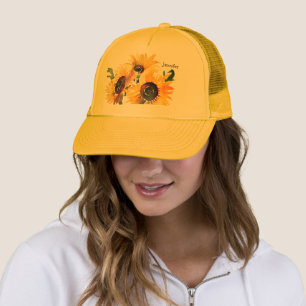 Krans met zonnebloemen in botergele waterverf trucker pet