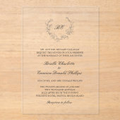 Krans Monogram Elegant Trouwen Acryl Uitnodigingen (Voorkant)