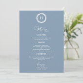 Krans Monogram Huwelijk Menu Kaarten Stof Blauw (Staand voorkant)