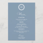 Krans Monogram Huwelijk Menu Kaarten Stof Blauw (Voorkant)