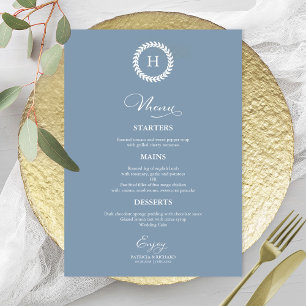 Krans Monogram Huwelijk Menu Kaarten Stof Blauw