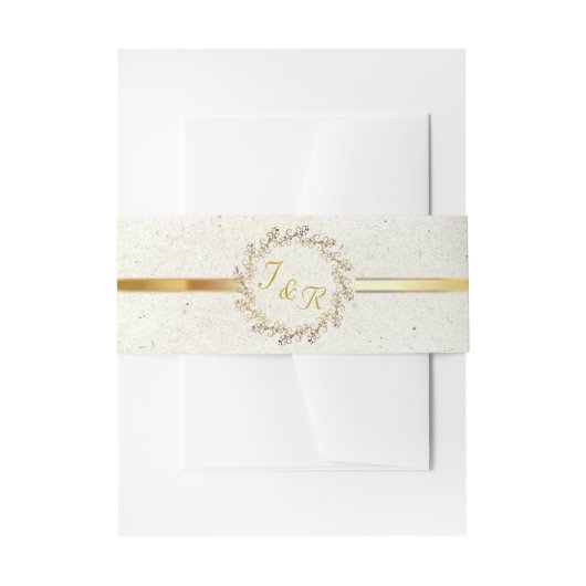 Krans Monogram & Lint - Crème Uitnodigingen Wikkel (Voorkant Voorbeeld)