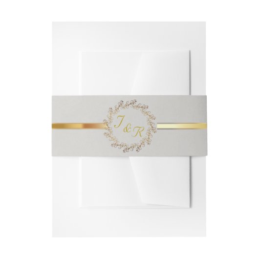Krans Monogram & Lint - Lichtgrijs Uitnodigingen Wikkel (Voorkant Voorbeeld)