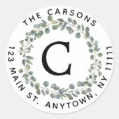 Krans Monogram Rond Terugkeeradresetiket Ronde Sticker (Voorkant)