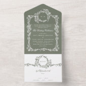 Krans Monogram Sage Groen Classic Lijst Bruiloft All In One Uitnodiging (Binnen)