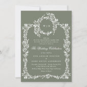 Krans Monogram Sage Groen Classic Lijst Bruiloft Kaart (Voorkant)
