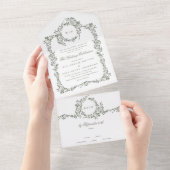 Krans Monogram Sage Groen Elegant Lijst Bruiloft All In One Uitnodiging (Afscheurbaar)