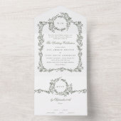 Krans Monogram Sage Groen Elegant Lijst Bruiloft All In One Uitnodiging (Binnen)