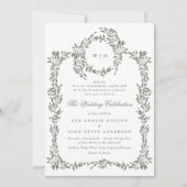 Krans Monogram Sage Groen Elegant Lijst Bruiloft Kaart (Voorkant)