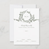 Krans Monogram Sage Groen Elegant Lijst Bruiloft RSVP Kaartje (Voorkant)