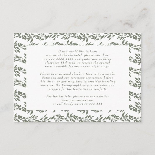 Krans Monogram Sage Groene Elegante Bruiloft Detai Informatiekaartje (Achterkant)