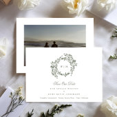 Krans Monogram Sage Groene Elegante Foto Terug Save The Date