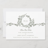 Krans Monogram Sage Groene Elegante Huwelijksfoto Save The Date (Voorkant)