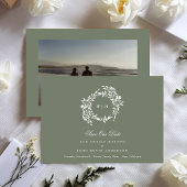 Krans Monogram Sage Groene Elegante Huwelijksfoto Save The Date
