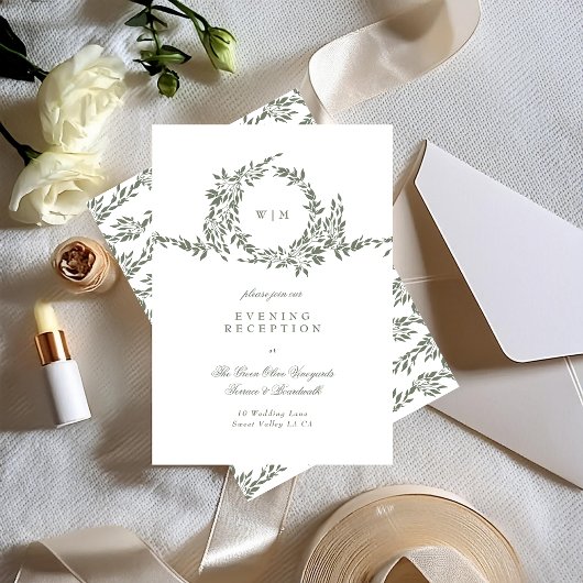 Krans Monogram Sage Groene Elegante Ontvangst Informatiekaartje
