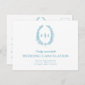 Krans monogram trouw annulering wit turquoise aankondigingskaart (Voorkant / Achterkant)