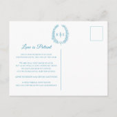 Krans monogram trouw annulering wit turquoise aankondigingskaart (Achterkant)