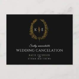 Krans monogram trouw annulering zwart goud aankondigingskaart