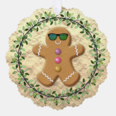 Krans Omsingeld Gingerbread Man op Faux Folie Ornament Kaart (Voorkant)
