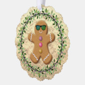 Krans Omsingeld Gingerbread Man op Faux Folie Ornament Kaart (Links)