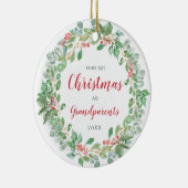 Krans onze eerste kerst als grootouders keramisch ornament (Rechts)