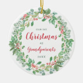 Krans onze eerste kerst als grootouders keramisch ornament (Voorkant)