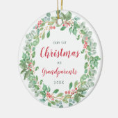 Krans onze eerste kerst als grootouders keramisch ornament (Links)