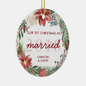Krans Onze Eerste Kerstmis Als Getrouwd Foto Keramisch Ornament (Rechts)