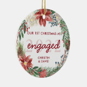 Krans Onze Eerste Kerstmis Als Verloving Foto Keramisch Ornament (Rechts)