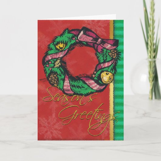 Krans op rode-kerst Kaart (Voorkant)