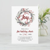Krans, rode bessen en verlaat Joy Christmas party Kaart (Staand voorkant)