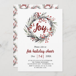 Krans, rode bessen en verlaat Joy Christmas party Kaart
